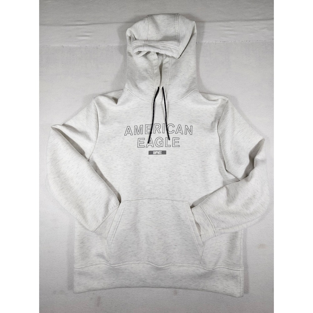 American Eagle Mens Large Gray Heathered Pullover Hoodie Logo Sweatshirt L